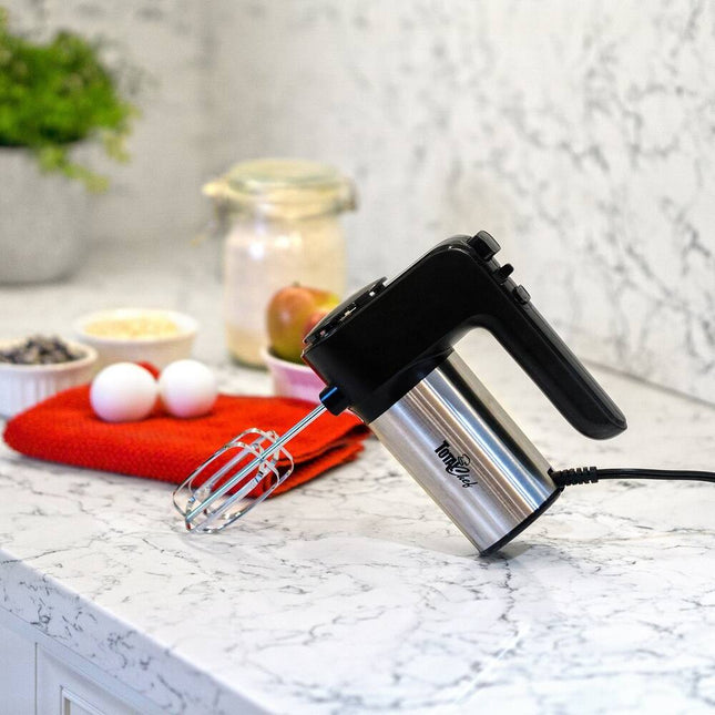 6-Speed Hand Mixer 250W Turbo Boost Black Silver Electric Kitchen Mixer