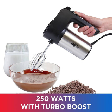 6-Speed Hand Mixer 250W Turbo Boost Black Silver Electric Kitchen Mixer