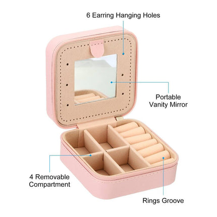 Travel Jewelry Case – Square Organizer Box with Mirror, Style 1