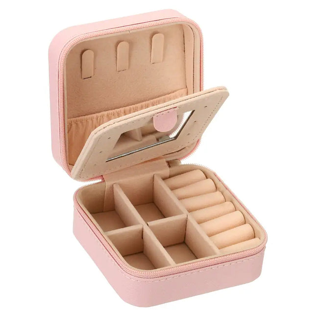Travel Jewelry Case – Square Organizer Box with Mirror, Style 1