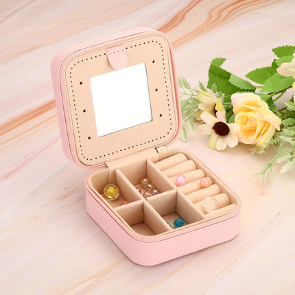Travel Jewelry Case – Square Organizer Box with Mirror, Style 1