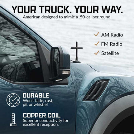 TruckTenna Cross Antenna for Trucks, Stubby Replacement Antenna, Compact Vehicle Antenna