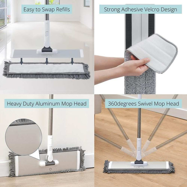 Heavy Duty Wet and Dry Sweeper Mop with 2 Reusable Mop Pads for Floors