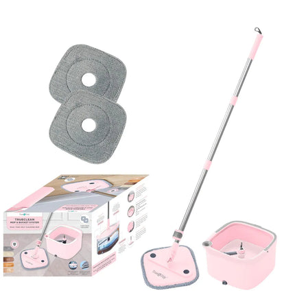 TrueClean Spin Mop & Bucket Combo, 360° Rotating – Rose