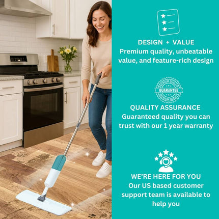 True & Tidy Spray Mop with 360° Swivel Head – Removable Water Tank White