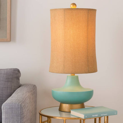Turquoise Over Bronze Natural Shade Table Lamp for Elegant Home Décor