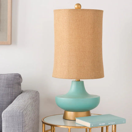 Turquoise Over Bronze Natural Shade Table Lamp for Elegant Home Décor