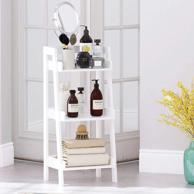 3 Shelf Ladder Bookcase White Bathroom Space Saver Open Wood Storage Rack