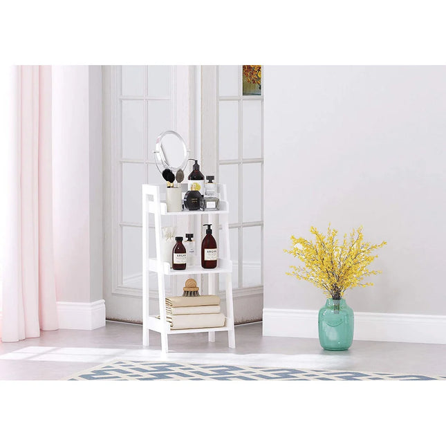 3 Shelf Ladder Bookcase White Bathroom Space Saver Open Wood Storage Rack