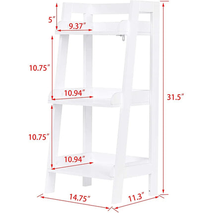 3 Shelf Ladder Bookcase White Bathroom Space Saver Open Wood Storage Rack