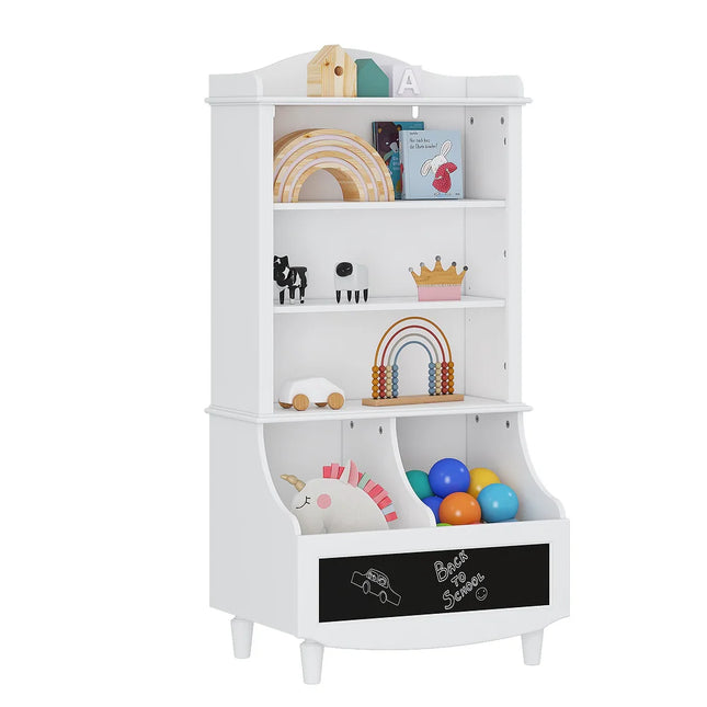 Kids White Bookshelf and Open Toy Storage Organizer Cabinet for Bedroom