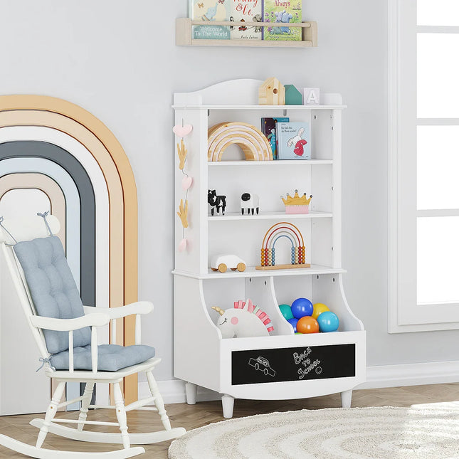 Kids White Bookshelf and Open Toy Storage Organizer Cabinet for Bedroom