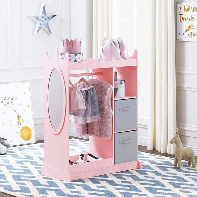 Kids Dress-Up Storage with Mirror & Bin – Costume Closet Armoire