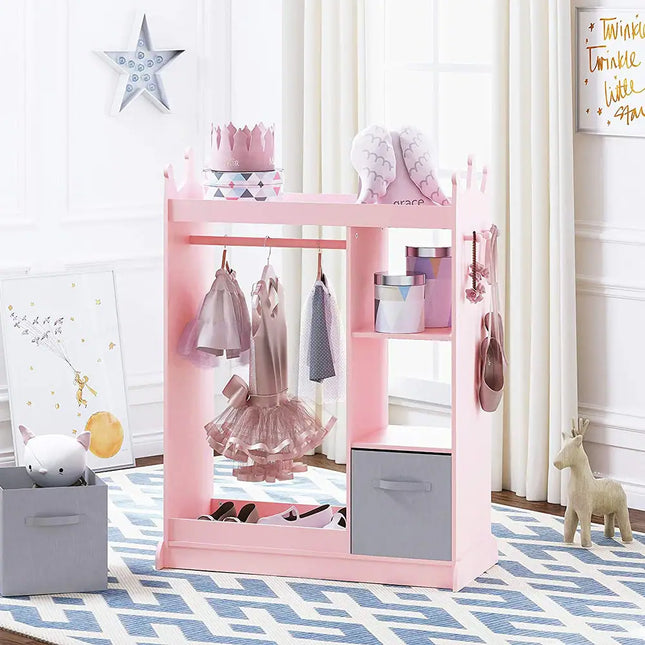 Kids Dress-Up Storage with Mirror & Bin – Costume Closet Armoire