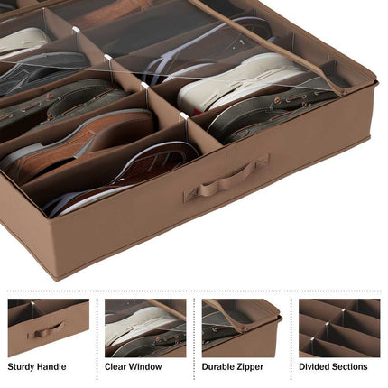 Everyday Home Under-Bed Shoe Organizer – Brown, Clear Zippered Cover