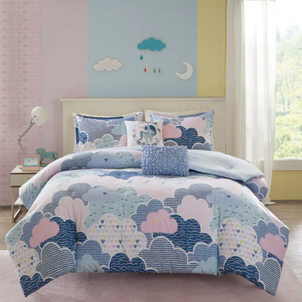 Kids Cloud Blue Cotton Printed Comforter Set Soft Cozy Bedding for Children
