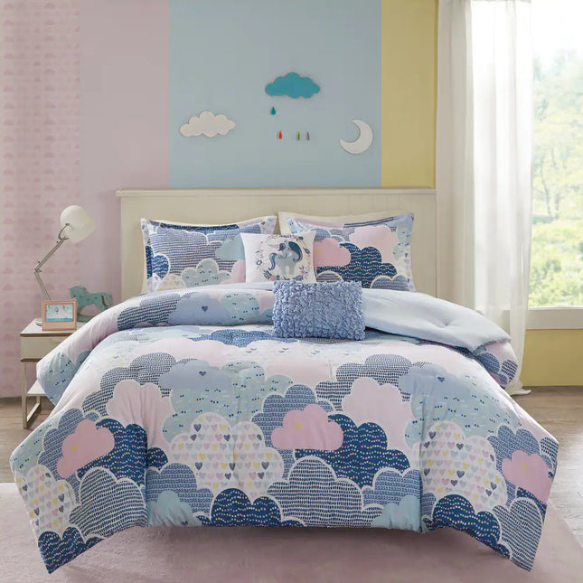 Kids Cloud Blue Cotton Printed Comforter Set Soft Cozy Bedding for Children
