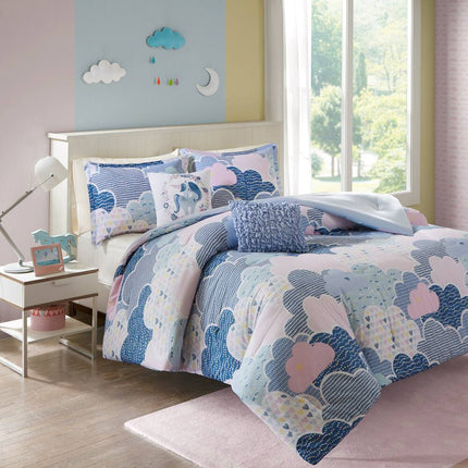 Kids Cloud Blue Cotton Printed Comforter Set Soft Cozy Bedding for Children