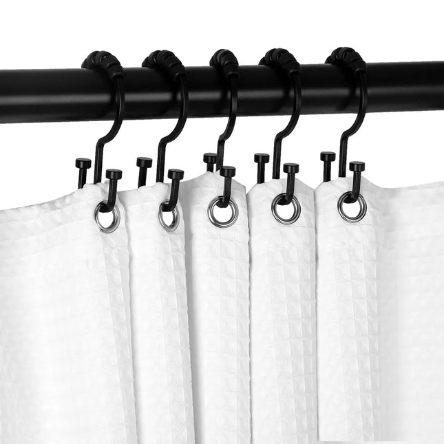 Modern Matte Black Double Roller Shower Curtain Hooks Deco Bathroom Set