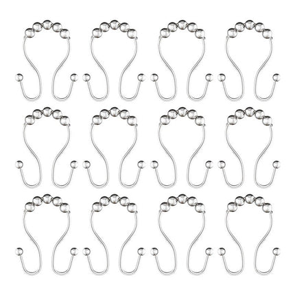 Set of 12 Double Roller Ball Shower Curtain Hooks – Stainless Steel