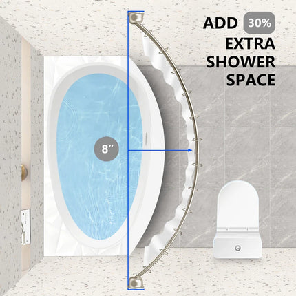 Wall-Mounted Aluminum Shower Rod – Curved, Rustproof, 45"-72", Brushed Nickel