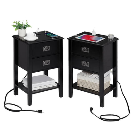 Mid Century Modern Nightstand Set of 2 with Charging Station USB Ports & AC Outlets