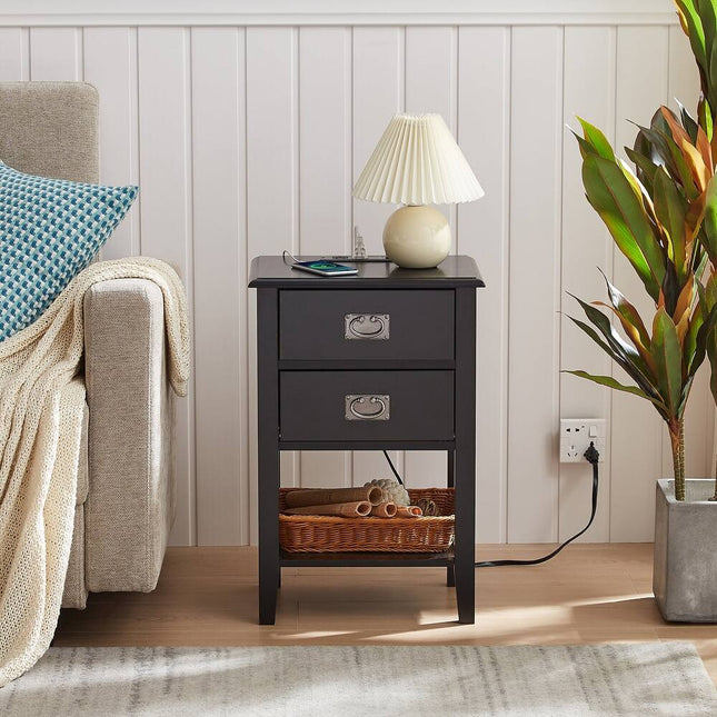 Mid Century Modern Nightstand Set of 2 with Charging Station USB Ports & AC Outlets
