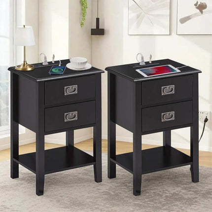 Mid Century Modern Nightstand Set of 2 with Charging Station USB Ports & AC Outlets