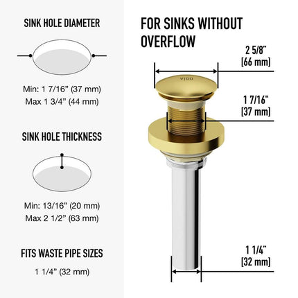 1.75 Inch Vessel Bathroom Sink Pop Up Drain with Mounting Ring Waste Kit