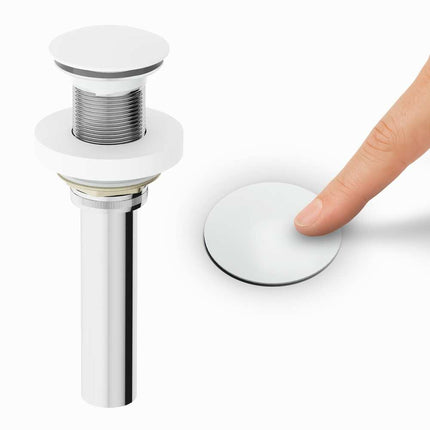 Matte White Vessel Bathroom Sink Pop Up Drain 1.75 Inch with Mount Ring