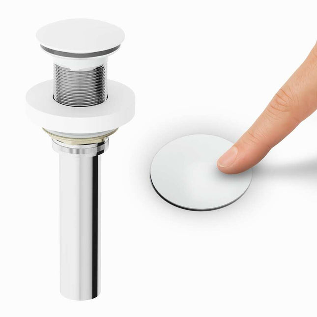 Matte White Vessel Bathroom Sink Pop Up Drain 1.75 Inch with Mount Ring