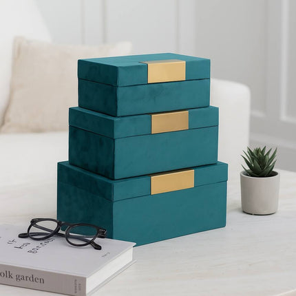 Velvet Jewelry Box Set Blue Hinged Lid Storage Case 9x7x5 for Rings & More