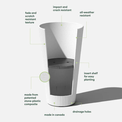 Demi Series 26" Tall Plastic-Stone Planter Modern Outdoor Indoor Plant Pot