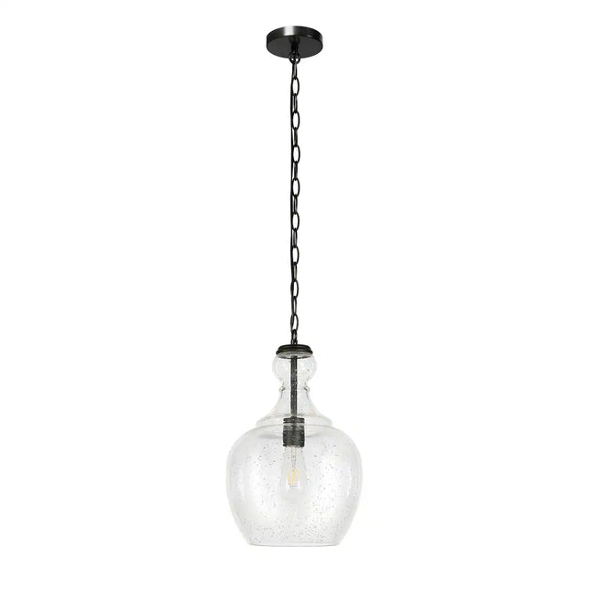 Verona 11-Inch Pendant Light Blackened Bronze with Clear Glass Shade Ceiling Fixture