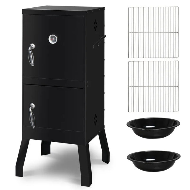 Vertical Charcoal Smoker Grill with Double Doors for BBQ Camping and Outdoor Cooking
