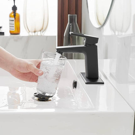 Matte Black Bathroom Sink Faucet with Pop Up Drain Assembly Single Handle