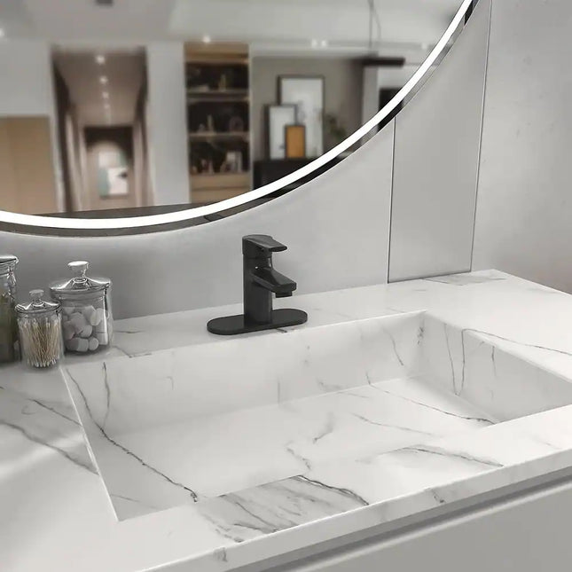 Matte Black Bathroom Sink Faucet with Drain Assembly, 5.18-Inch, Single-Handle Design