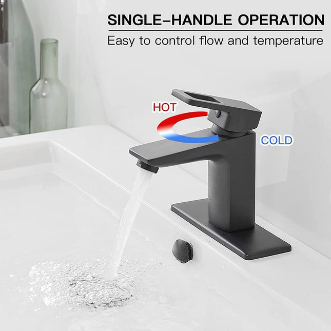Matte Black Bathroom Sink Faucet with Pop Up Drain Assembly Single Handle
