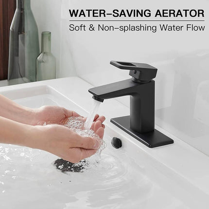 Matte Black Bathroom Sink Faucet with Pop Up Drain Assembly Single Handle