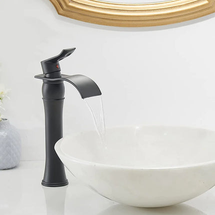 Commercial Black Waterfall Bathroom Sink Vessel Faucet Modern Design