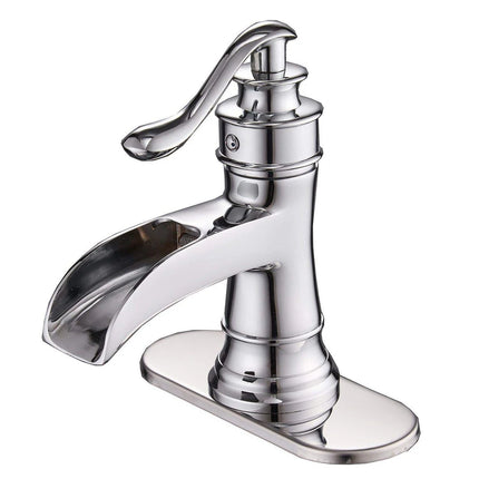 Waterfall Spout Bathroom Sink Faucet – Single Handle Lever, Chrome