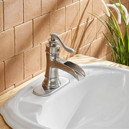 Waterfall Spout Bathroom Sink Faucet – Single Handle Lever, Chrome