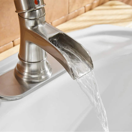 Waterfall Spout Bathroom Sink Faucet – Single Handle Lever, Chrome