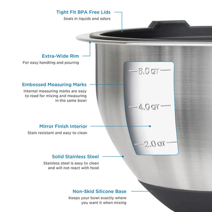10pc Stainless Steel Mixing Bowl Set Nesting Kitchen Prep Bowls with Lids