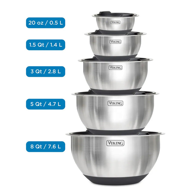 10pc Stainless Steel Mixing Bowl Set Nesting Kitchen Prep Bowls with Lids