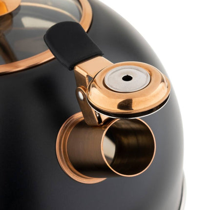 2.6Qt Whistling Tea Kettle Black Copper Stove Top Stainless Steel