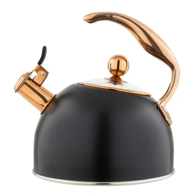 2.6Qt Whistling Tea Kettle Black Copper Stove Top Stainless Steel