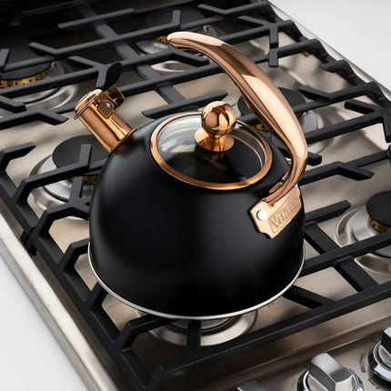 2.6Qt Whistling Tea Kettle Black Copper Stove Top Stainless Steel