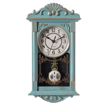 Vintage Grandfather Wall Clock with Pendulum and Wood-Look Finish
