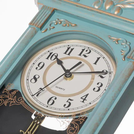 Vintage Grandfather Wall Clock with Pendulum and Wood-Look Finish